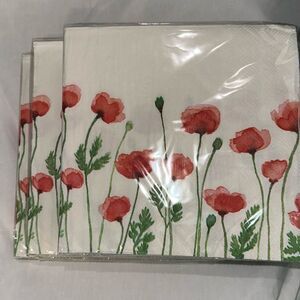Poppy Field Florals Ivory Set of 3 x 16 ea Square Paper Napkins